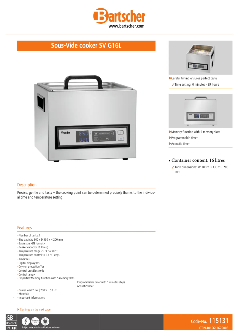 Image de la première page du manuel de l'appareil SV G16L