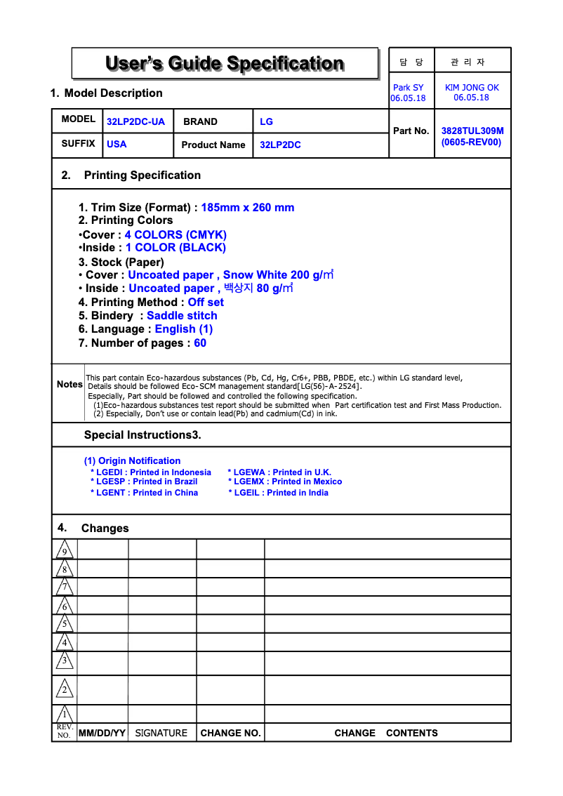 Page 1 de la notice Manuel utilisateur LG 32LP2DC