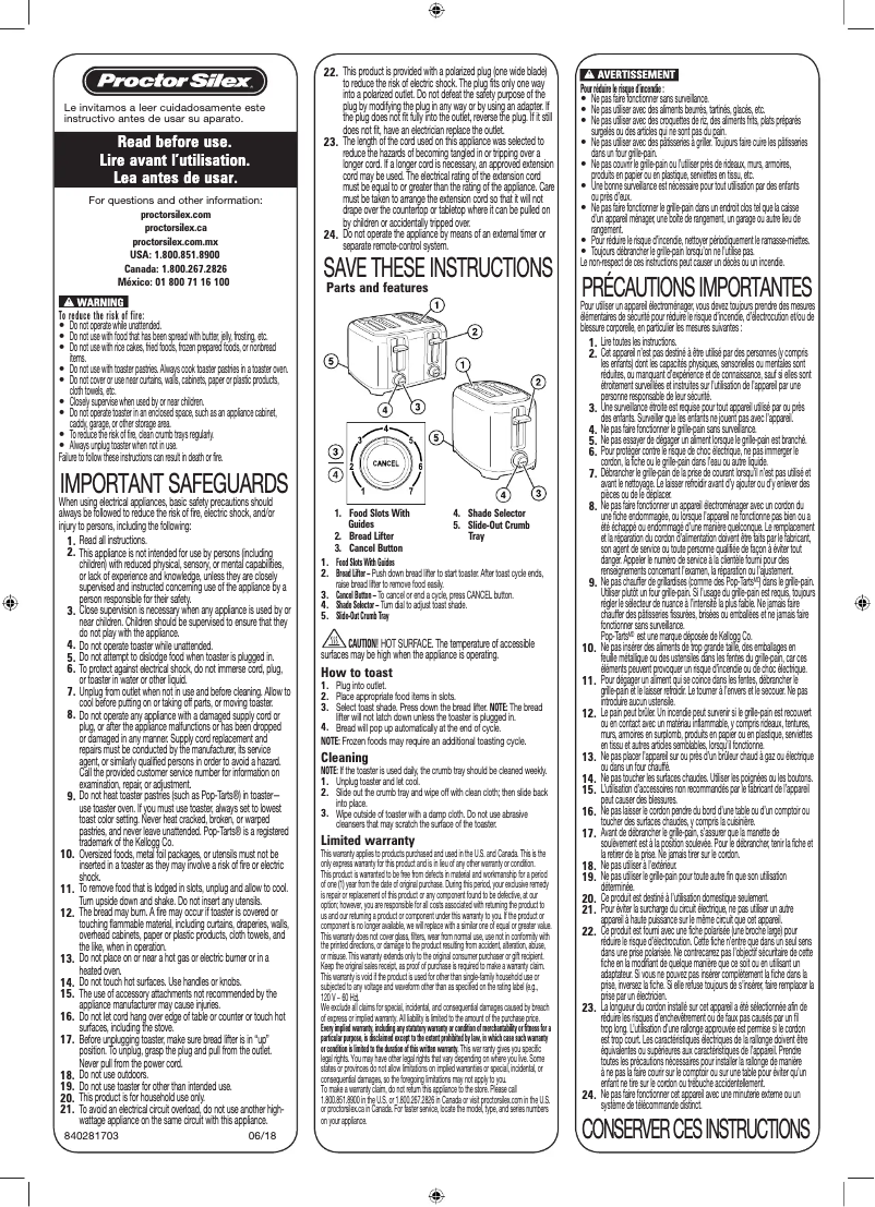 Page n°1 - Manuel utilisateur Proctor Silex 24215PS