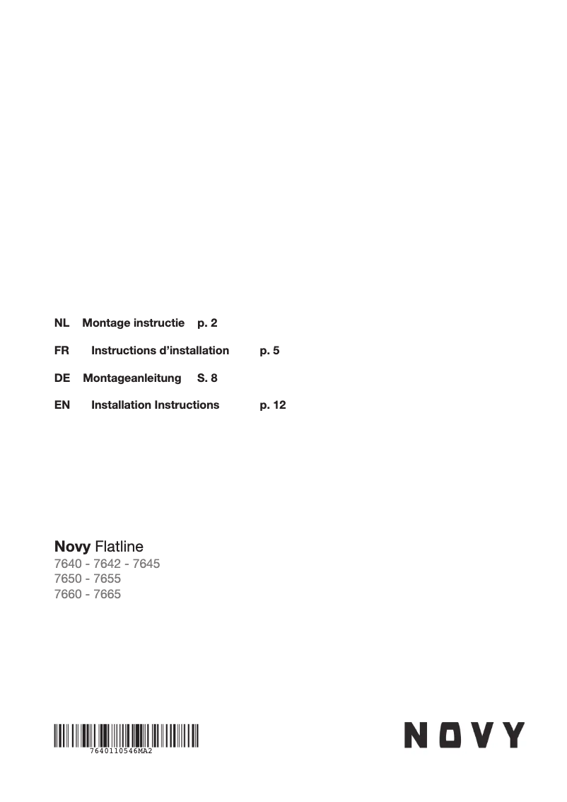 Page n°1 - Guide d'installation Novy Flat'line 7655