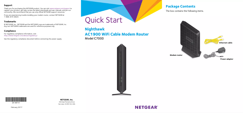 Page 1 de la notice Guide d'installation Netgear Nighthawk C7000