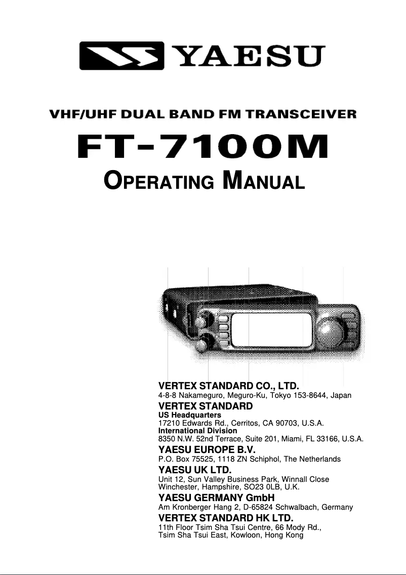 Page 1 de la notice Manuel utilisateur Yaesu FT-7100M