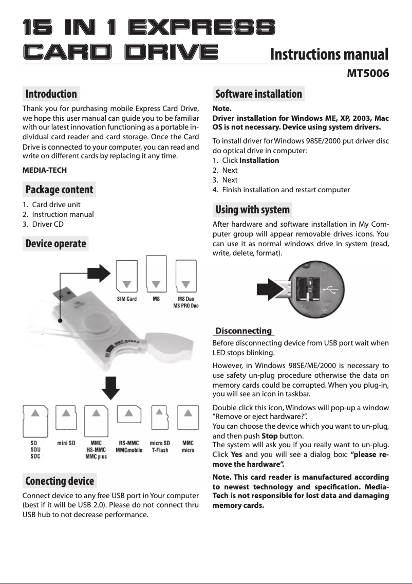 Page 1 de la notice Manuel utilisateur Media-Tech MT5006
