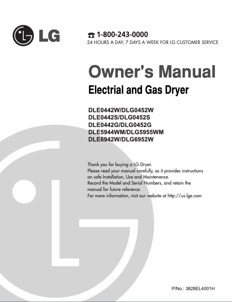 Page 1 de la notice Manuel utilisateur LG DLE0442W