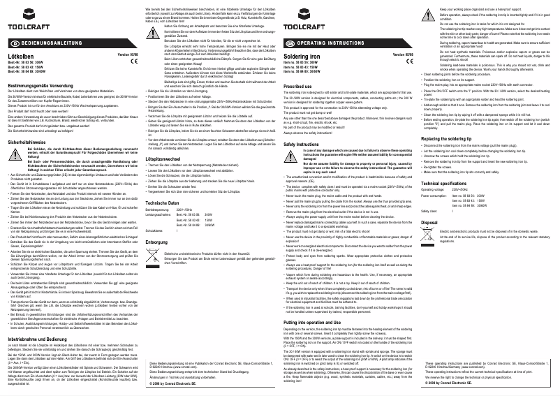 Page 1 de la notice Manuel utilisateur Toolcraft KP150