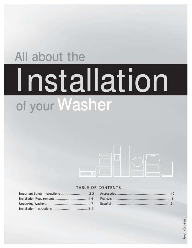 Page 1 de la notice Guide d'installation Frigidaire FAHE2022MW