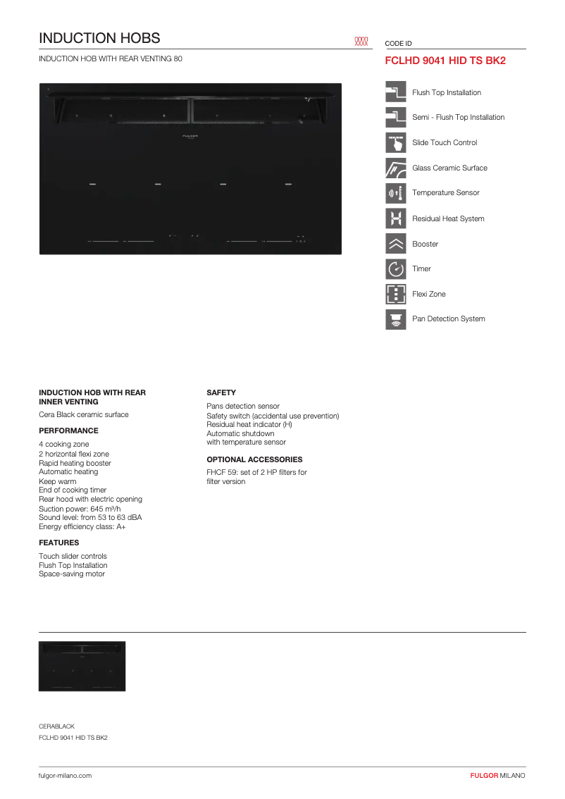 Page 1 de la notice Fiche technique Fulgor Milano FCLHD 9041 HID TS BK/2