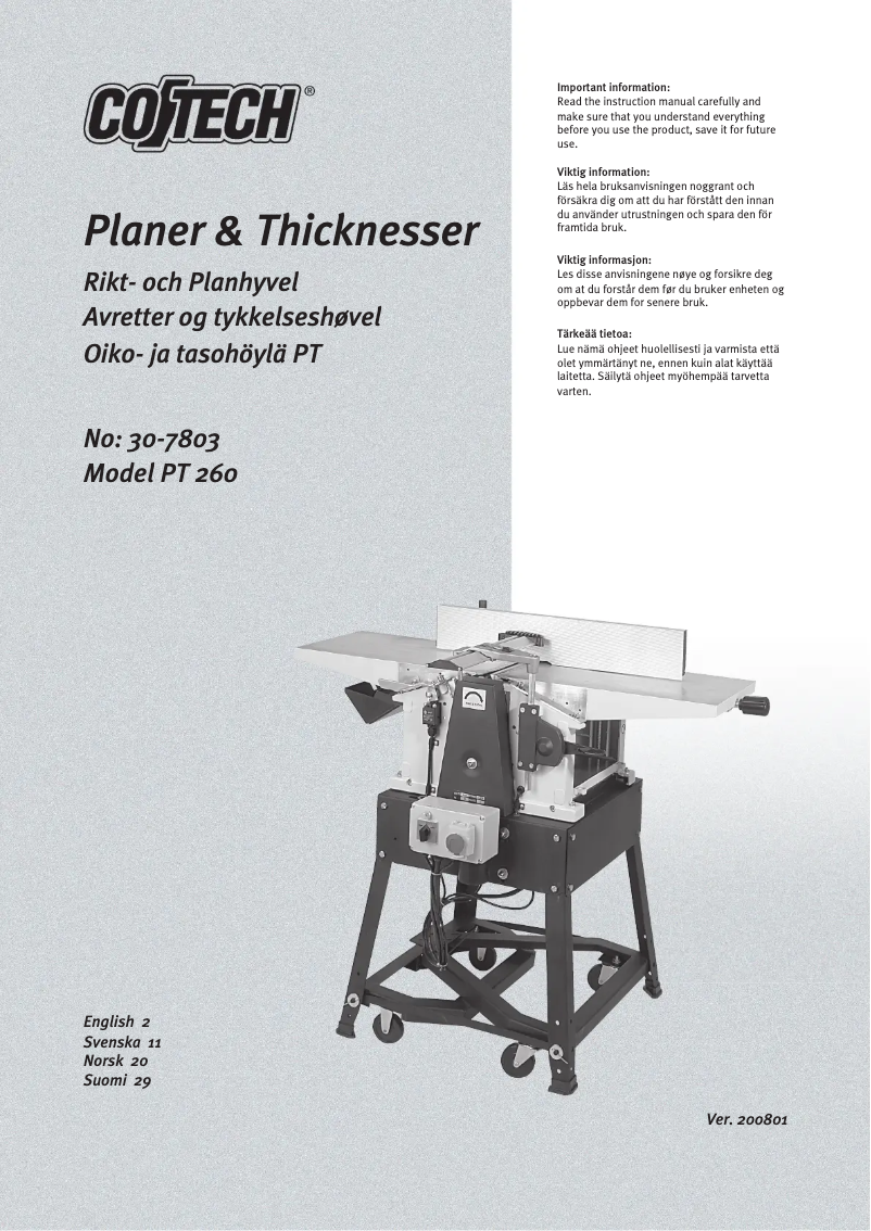 Page 1 de la notice Manuel utilisateur Cotech PT260