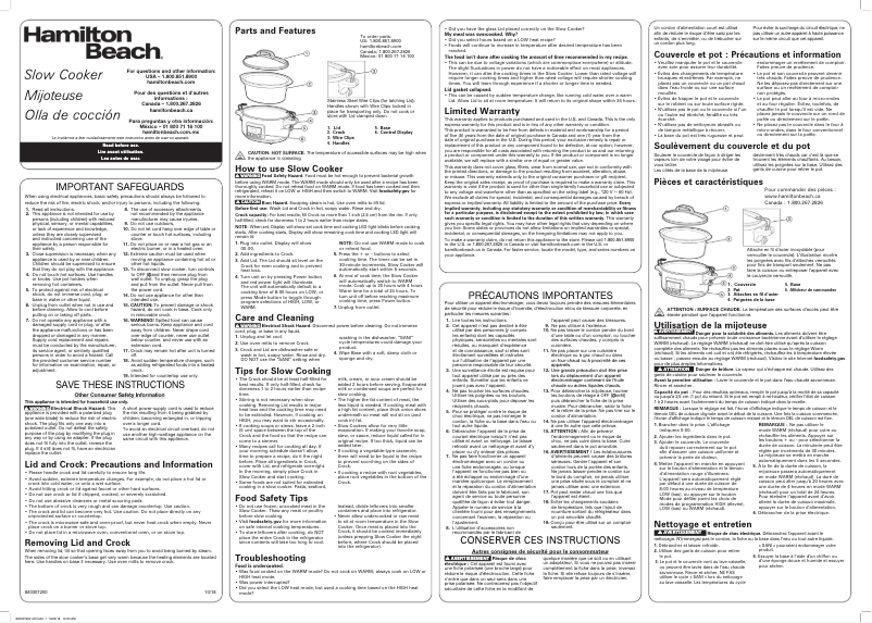 Page 1 de la notice Manuel utilisateur Hamilton Beach 33561