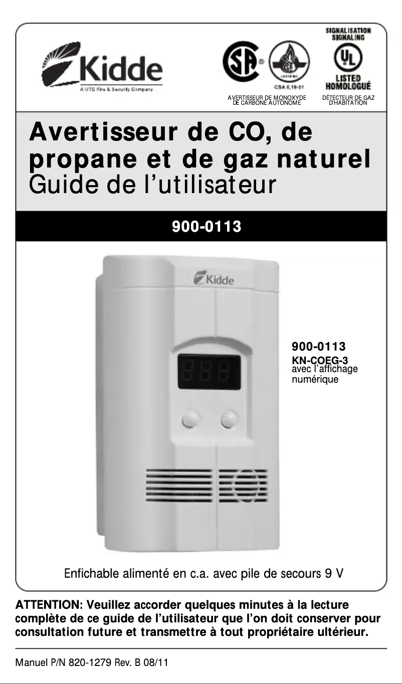 Page n°1 - Manuel utilisateur Kidde 900-0113