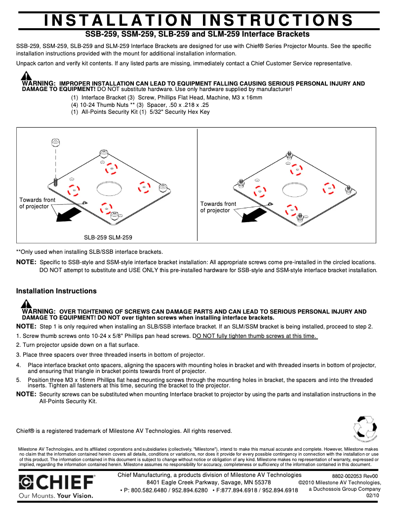 Page 1 de la notice Manuel utilisateur Chief RPMA259