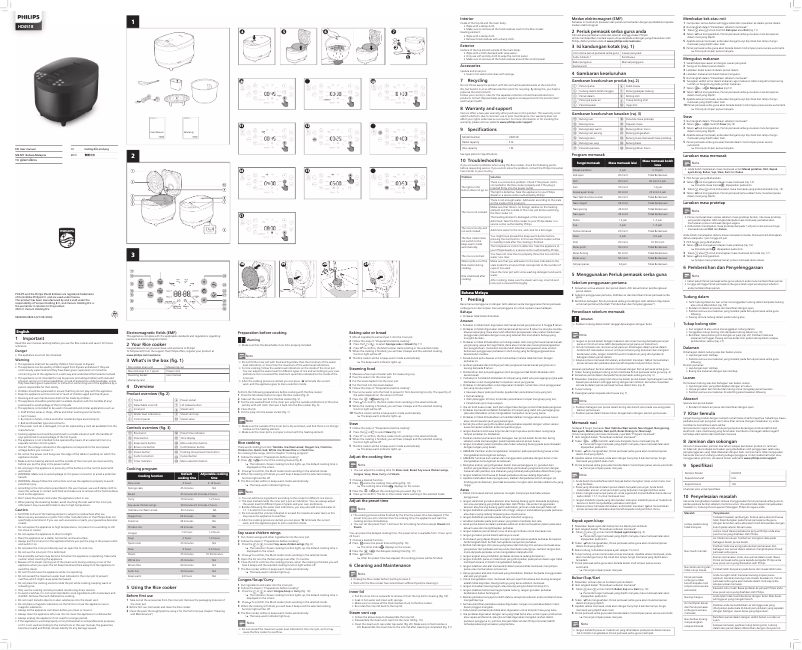 Page 1 de la notice Manuel utilisateur Philips Rice cooker 3000 series HD4518