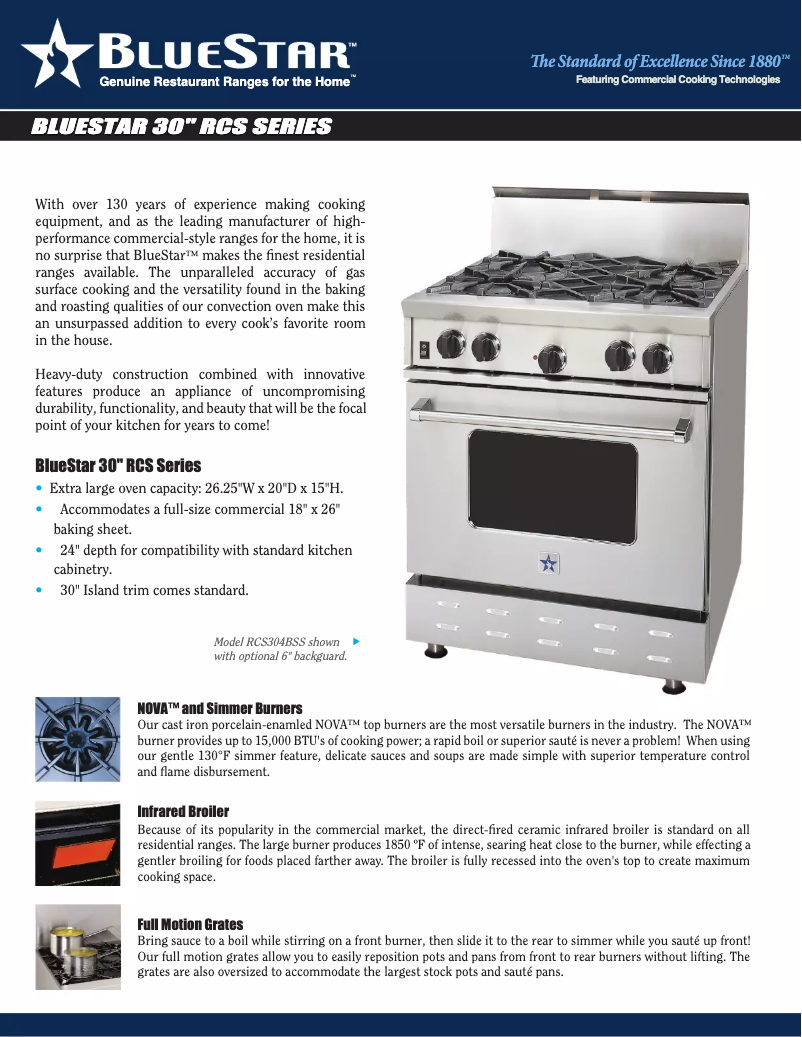 Page 1 de la notice Fiche technique BlueStar RCS304BV2