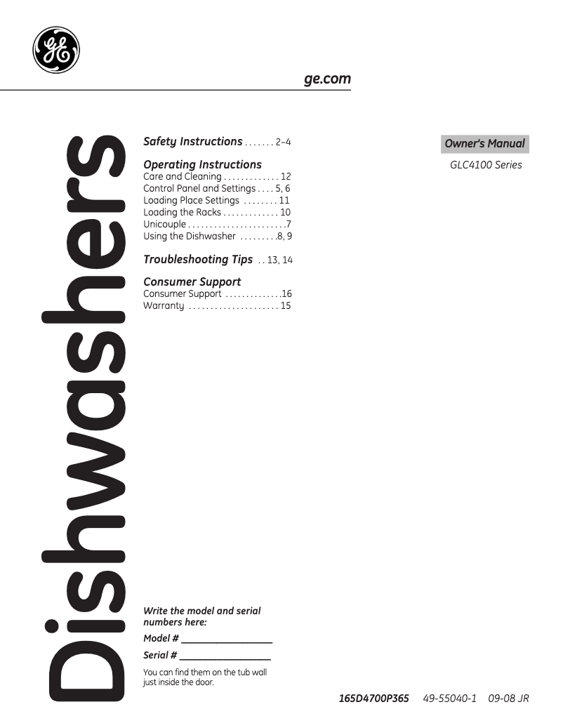 Page 1 de la notice Manuel d'utilisation et d'entretien GE GLC4100NWW