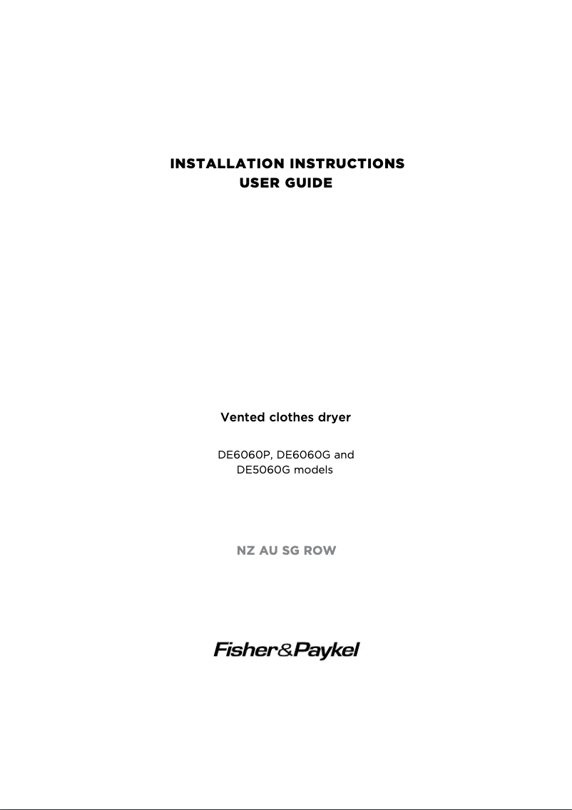 Page 1 de la notice Manuel utilisateur Fisher & Paykel DE6060G1