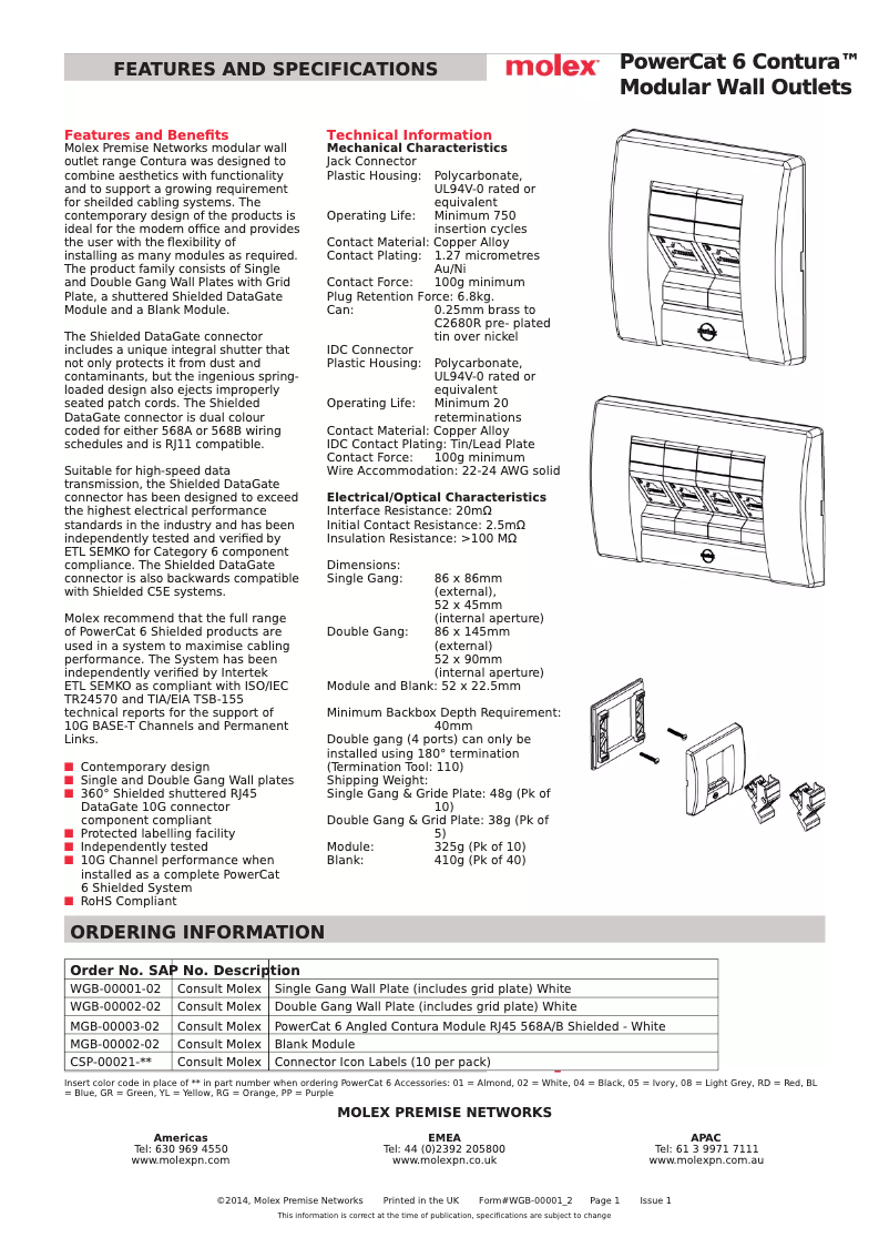 Page n°1 - Manuel utilisateur Molex PowerCat 6 Contura
