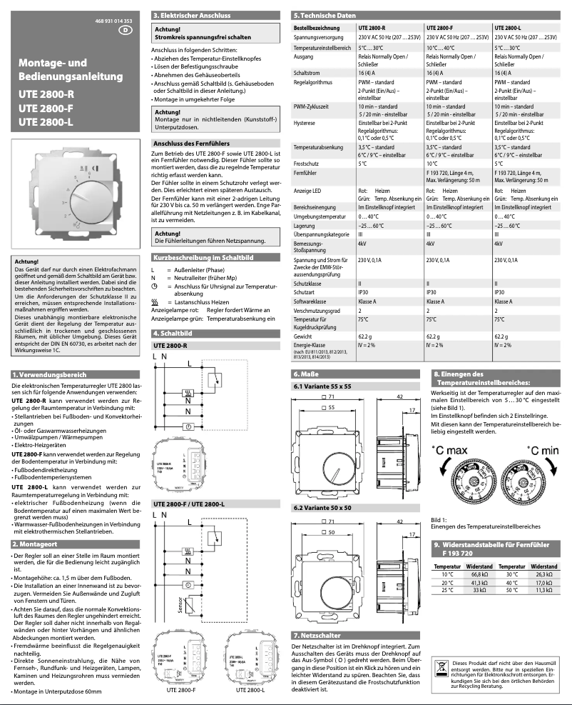 Image de la première page du manuel de l'appareil UTE 2800-R