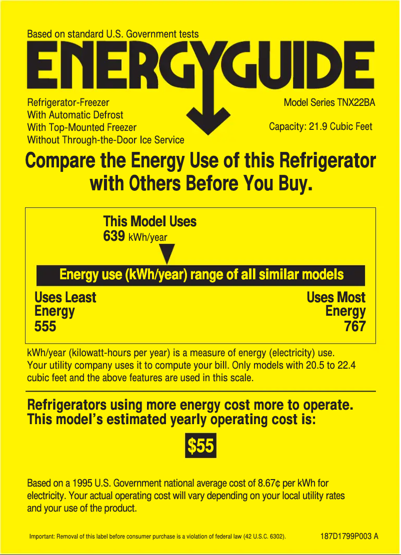 Page n°1 - Label énergétique GE Profile Performance TNX22BACLBB