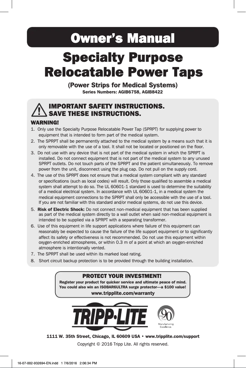 Page n°1 - Manuel utilisateur Tripp Lite PS410HGOEMX