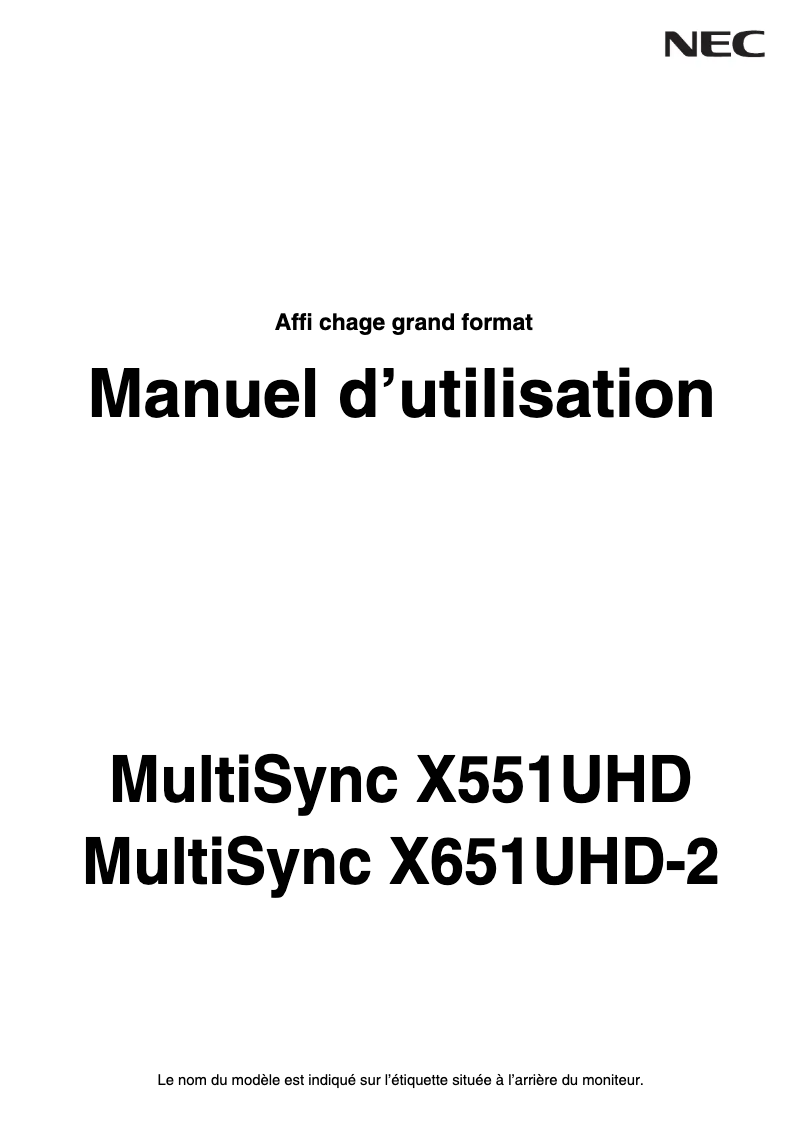 Page n°1 - Mode d'emploi NEC MultiSync X551UHD