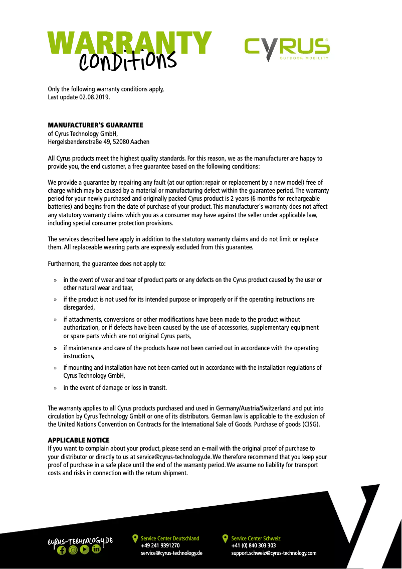 Page n°1 - Informations de garantie Cyrus CS22 XA