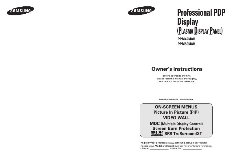Page 1 de la notice Manuel utilisateur Samsung SyncMaster PPM42M8H