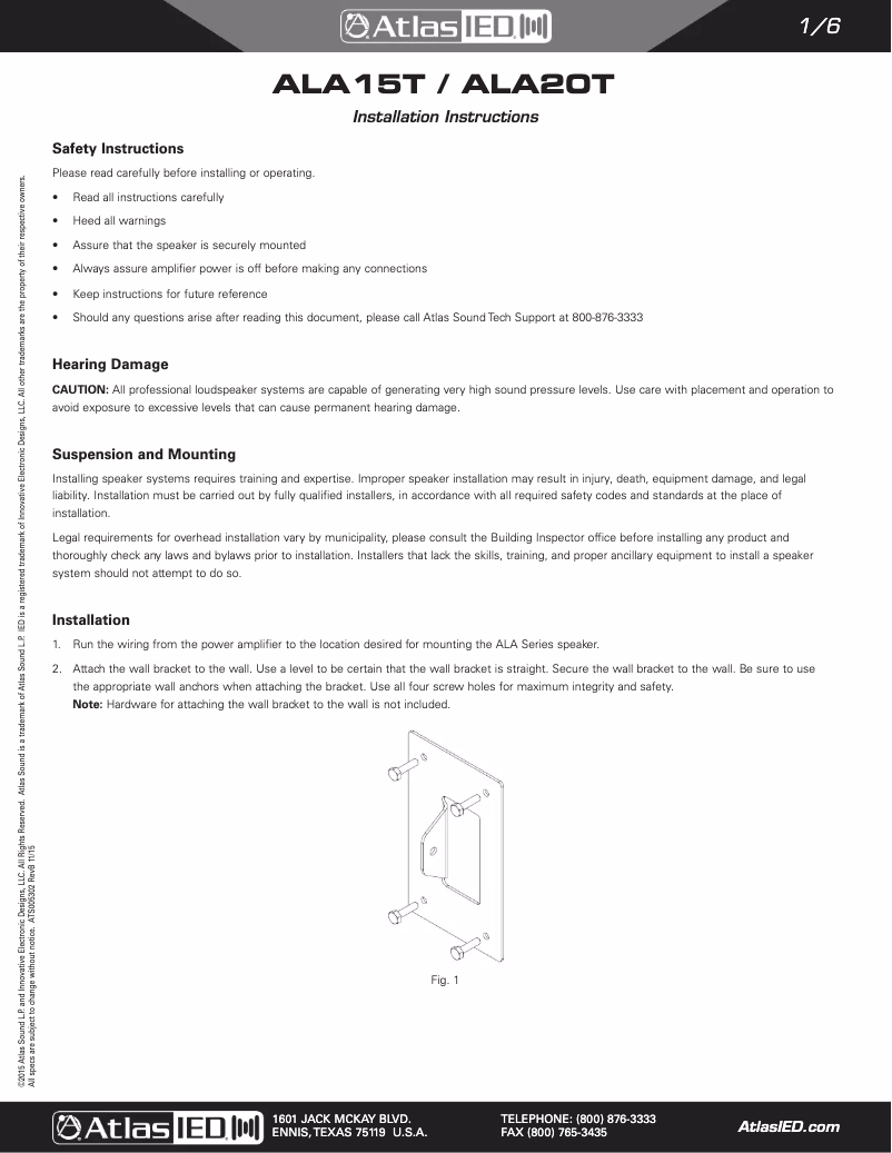 Page 1 de la notice Manuel utilisateur Atlas ALA15T