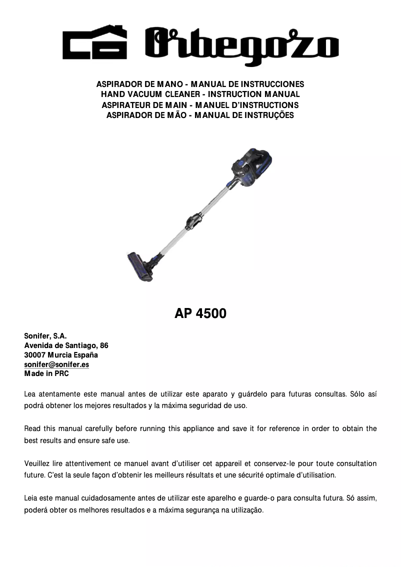 Page 1 de la notice Manuel utilisateur Orbegozo AP 4500