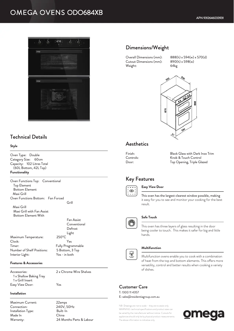 Page n°1 - Fiche technique Omega ODO684XB