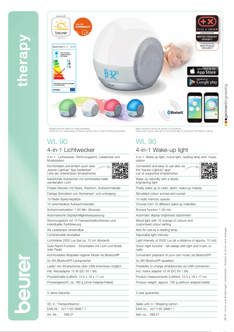 Page 1 de la notice Fiche technique Beurer WL 90