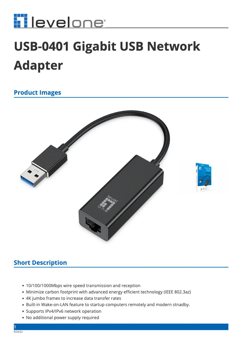 Page n°1 - Fiche technique LevelOne USB-0401