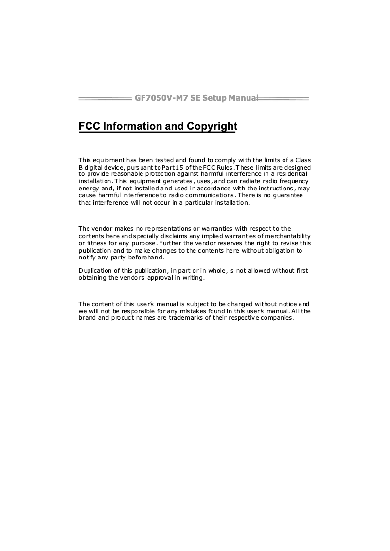 Image de la première page du manuel de l'appareil GF7050V-M7 SE