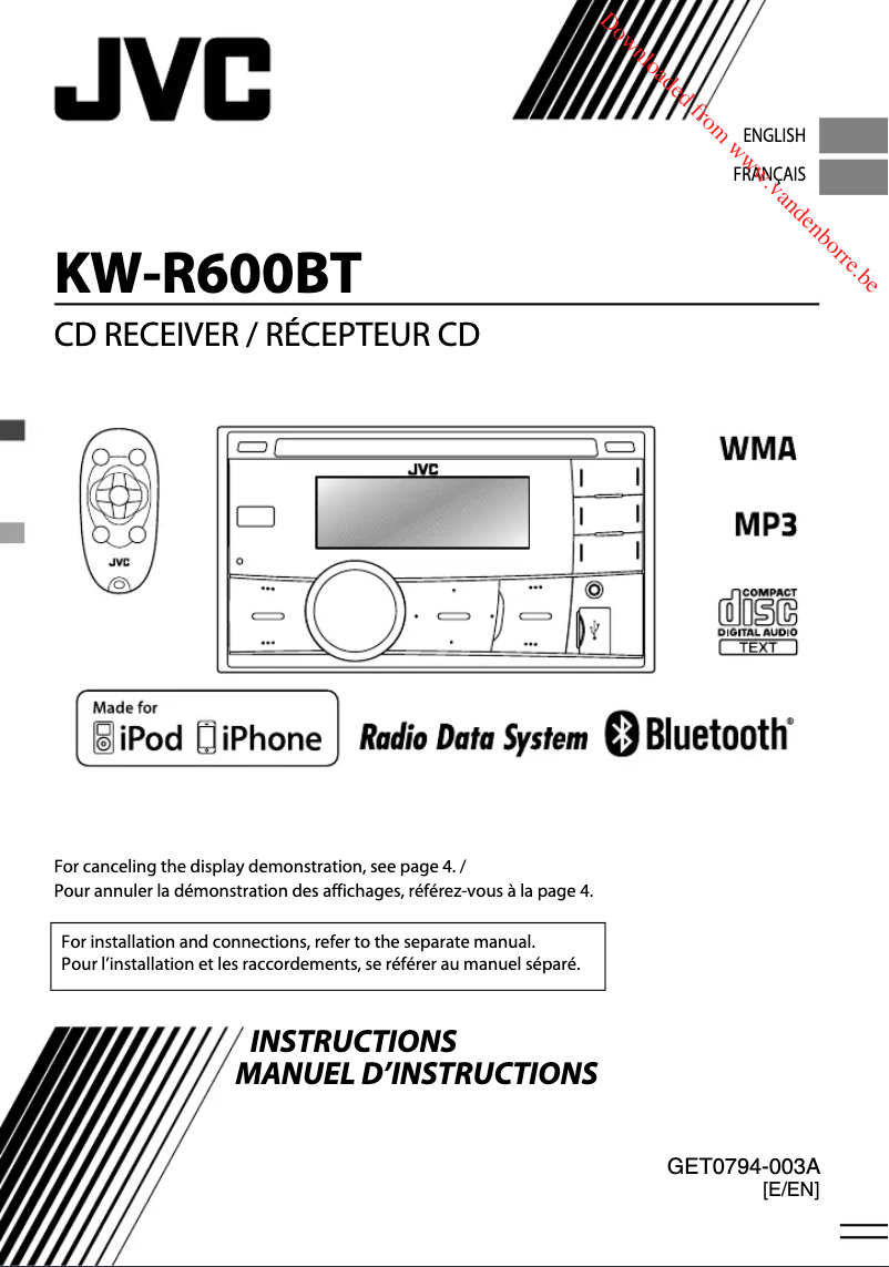 Page 1 de la notice Manuel utilisateur JVC KW-R600BT