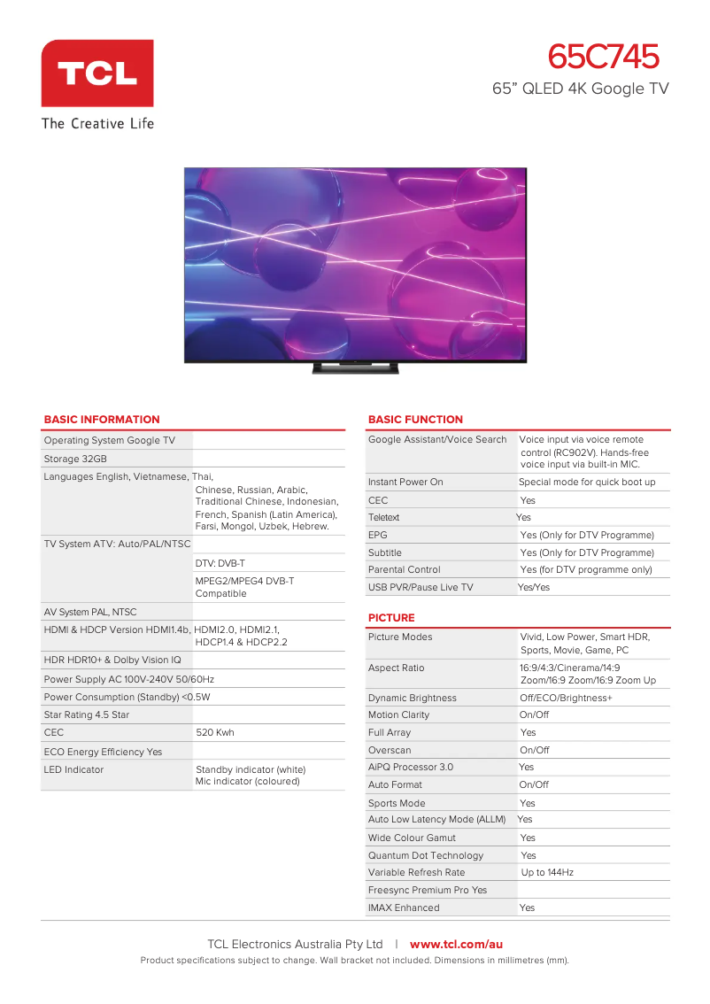 Image de la première page du manuel de l'appareil 65C745