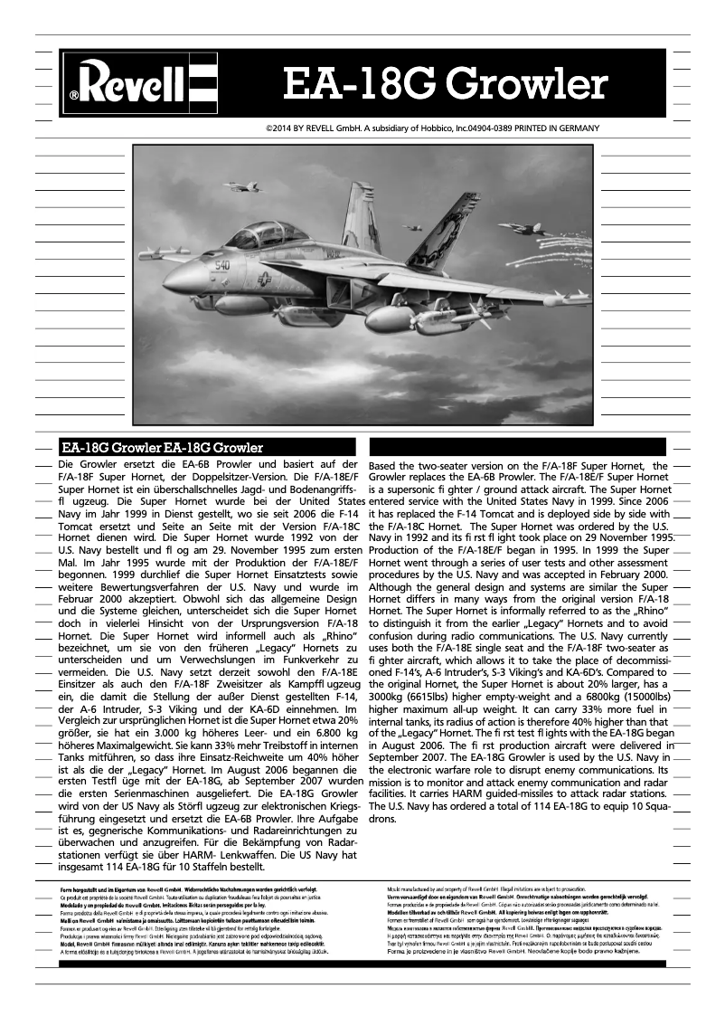 Image de la première page du manuel de l'appareil EA-18G Growler