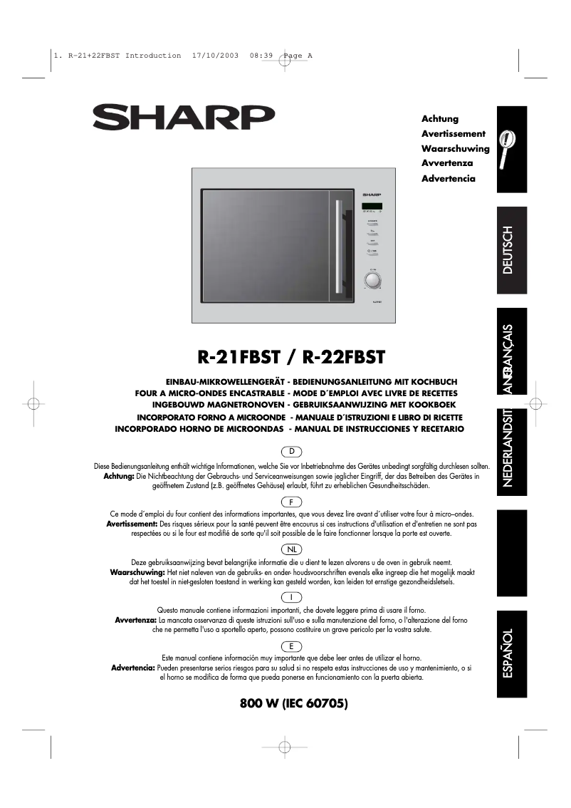 Page 1 de la notice Manuel utilisateur Sharp R-22FBST