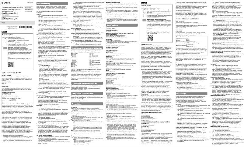 Page 1 de la notice Manuel utilisateur Sony PHA-1A