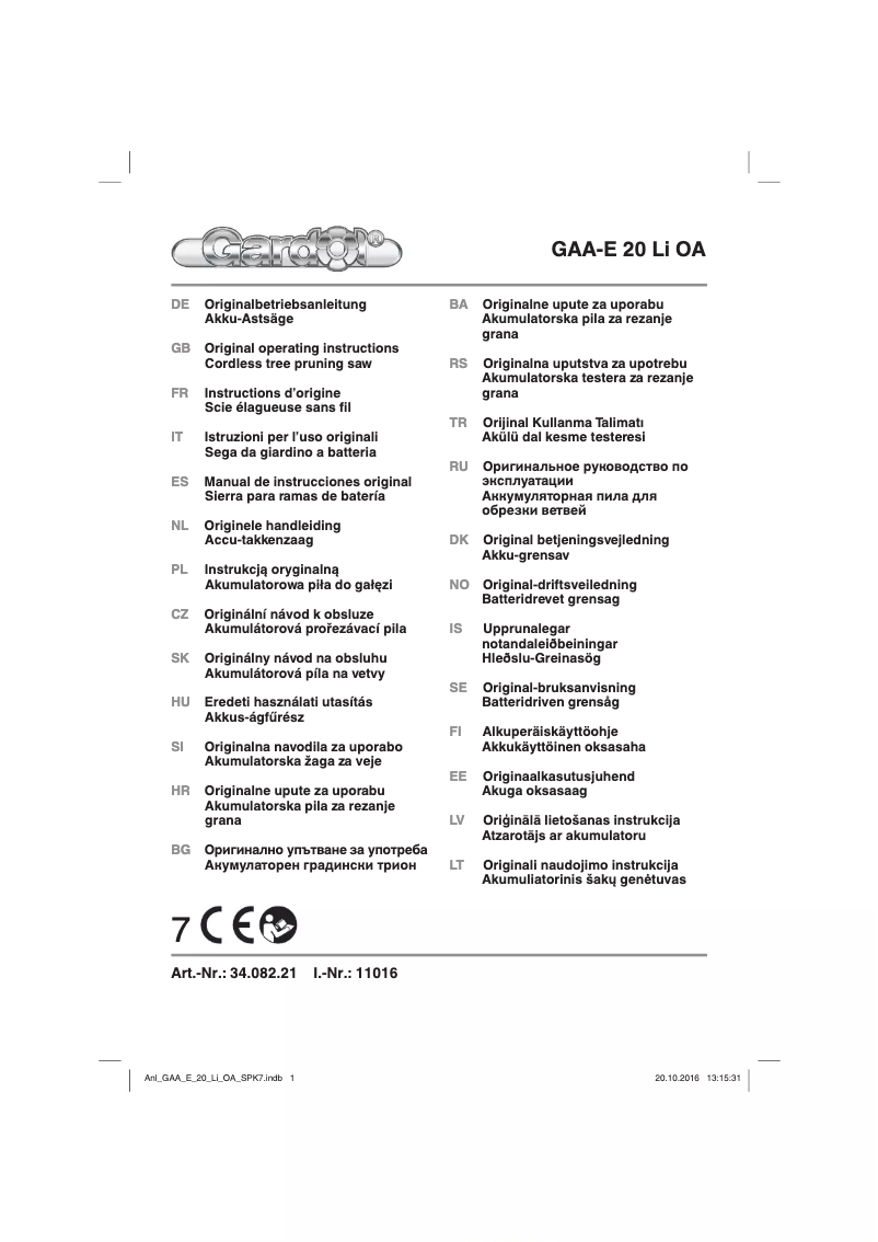 Image de la première page du manuel de l'appareil GAA-E 20 Li OA
