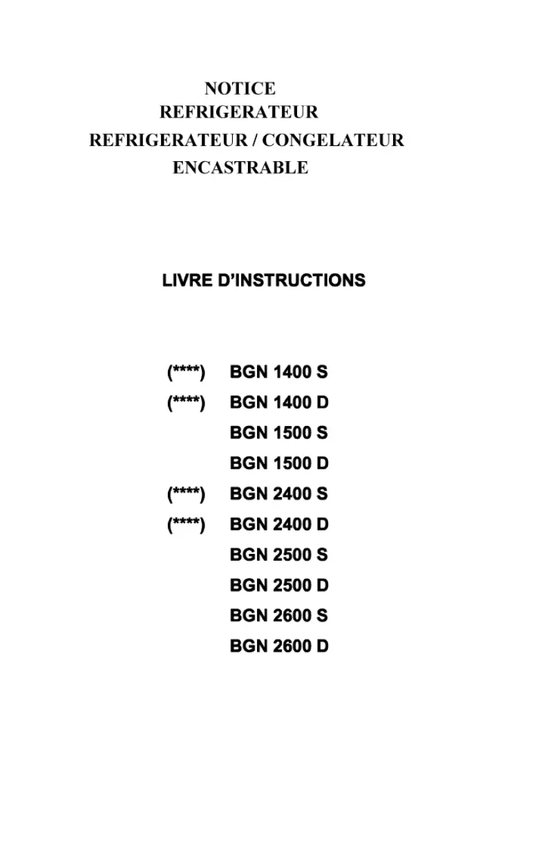 Page n°1 - Manuel utilisateur Baumatic BGN2600S