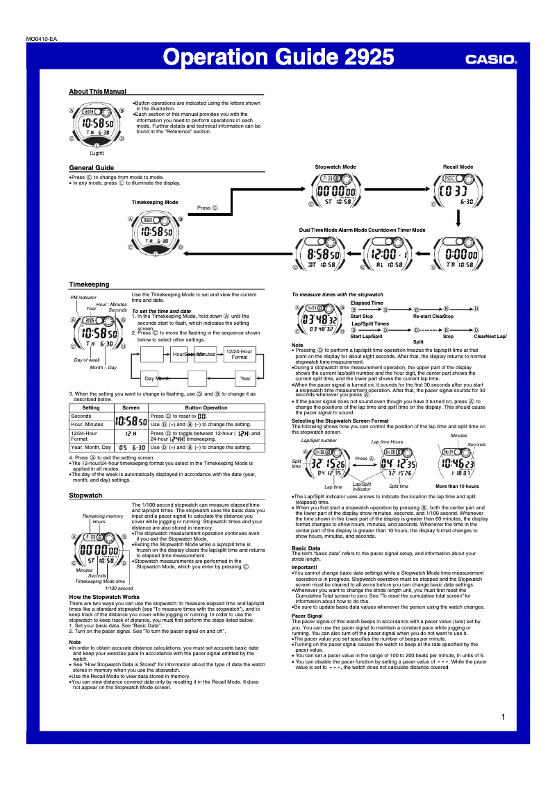 Page 1 de la notice Manuel utilisateur Casio W-752-1AVES