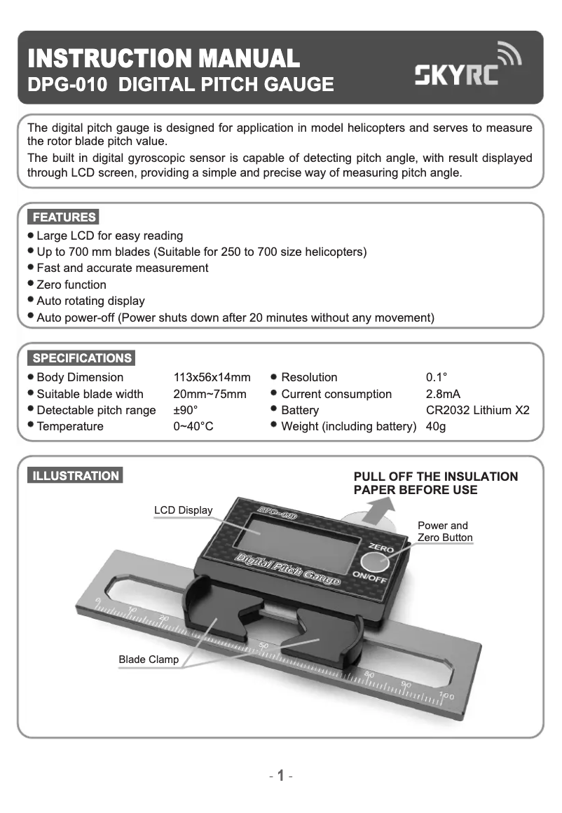 Page n°1 - Manuel utilisateur SkyRC SK-500009