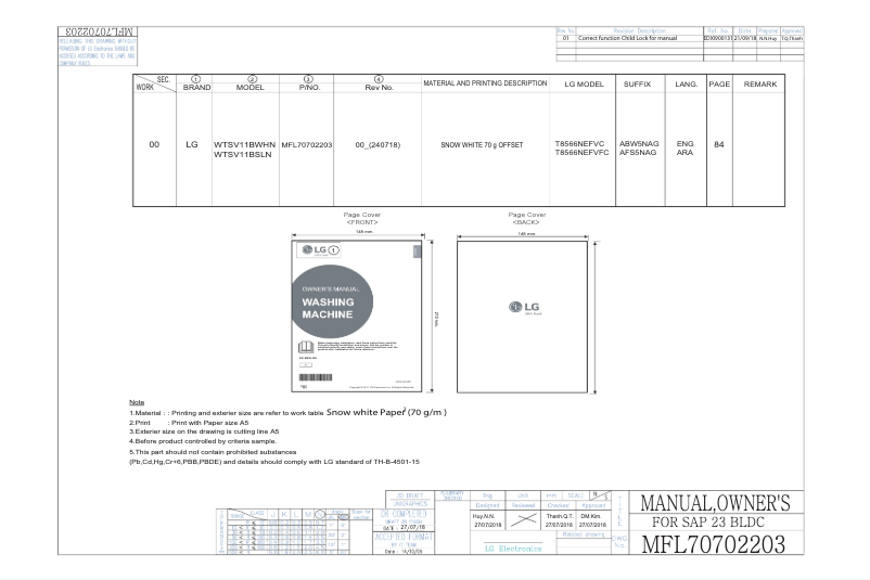 Page 1 de la notice Manuel utilisateur LG WTSV11BSLN