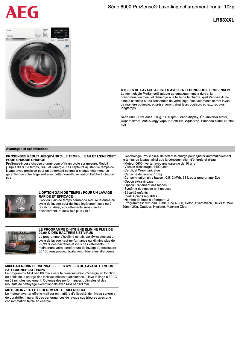 Página 1 del manual Ficha técnica AEG LR63XXL