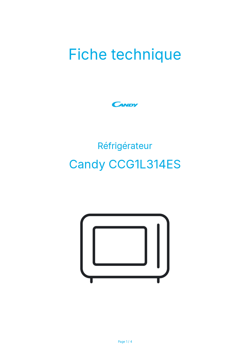 Page n°1 - Fiche technique Candy CCG1L314ES
