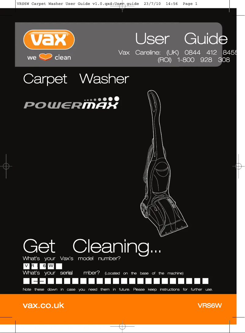 Página 1 del manual Manual de usuario Vax Powermax VRS6W