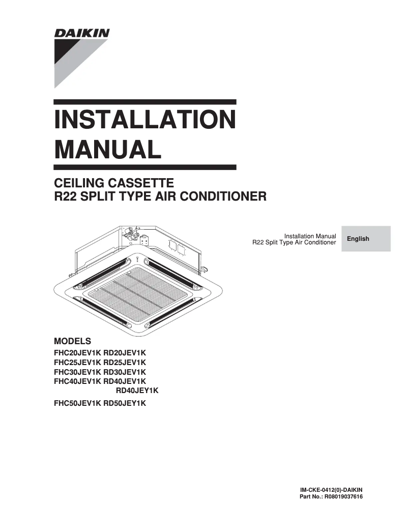Page 1 de la notice Guide d'installation Daikin FHC40JEV1K