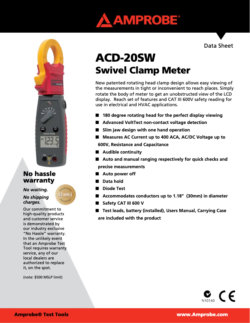 Page n°1 - Fiche technique Amprobe ACD-20SW