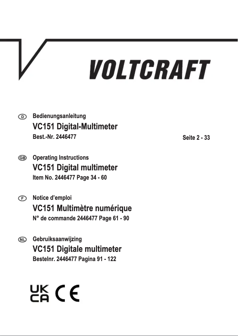 Page n°1 - Manuel utilisateur Voltcraft VC151