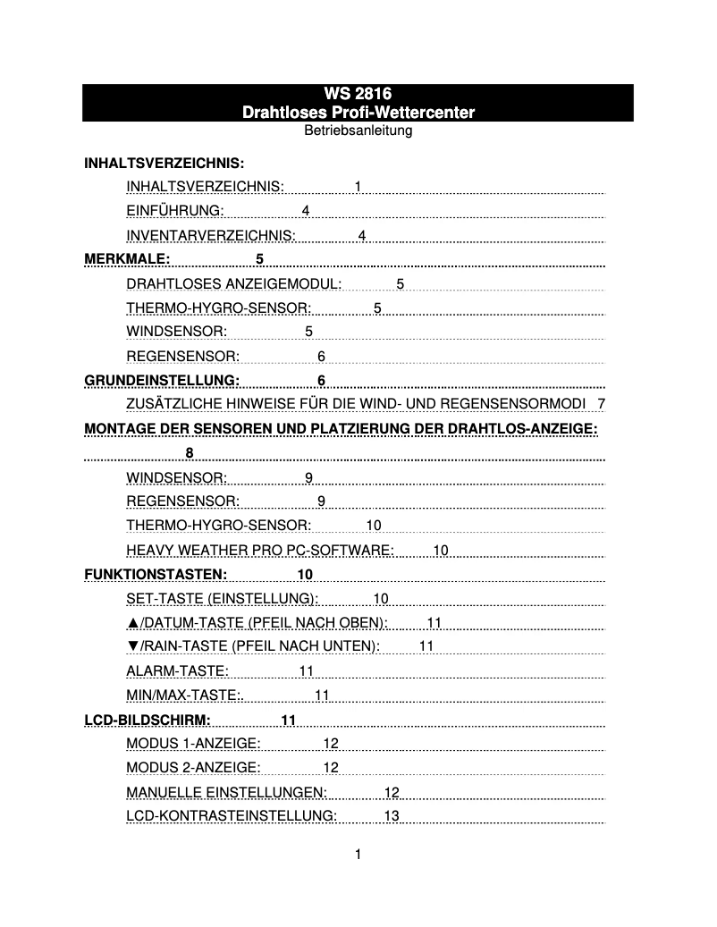 Image de la première page du manuel de l'appareil WS 2816