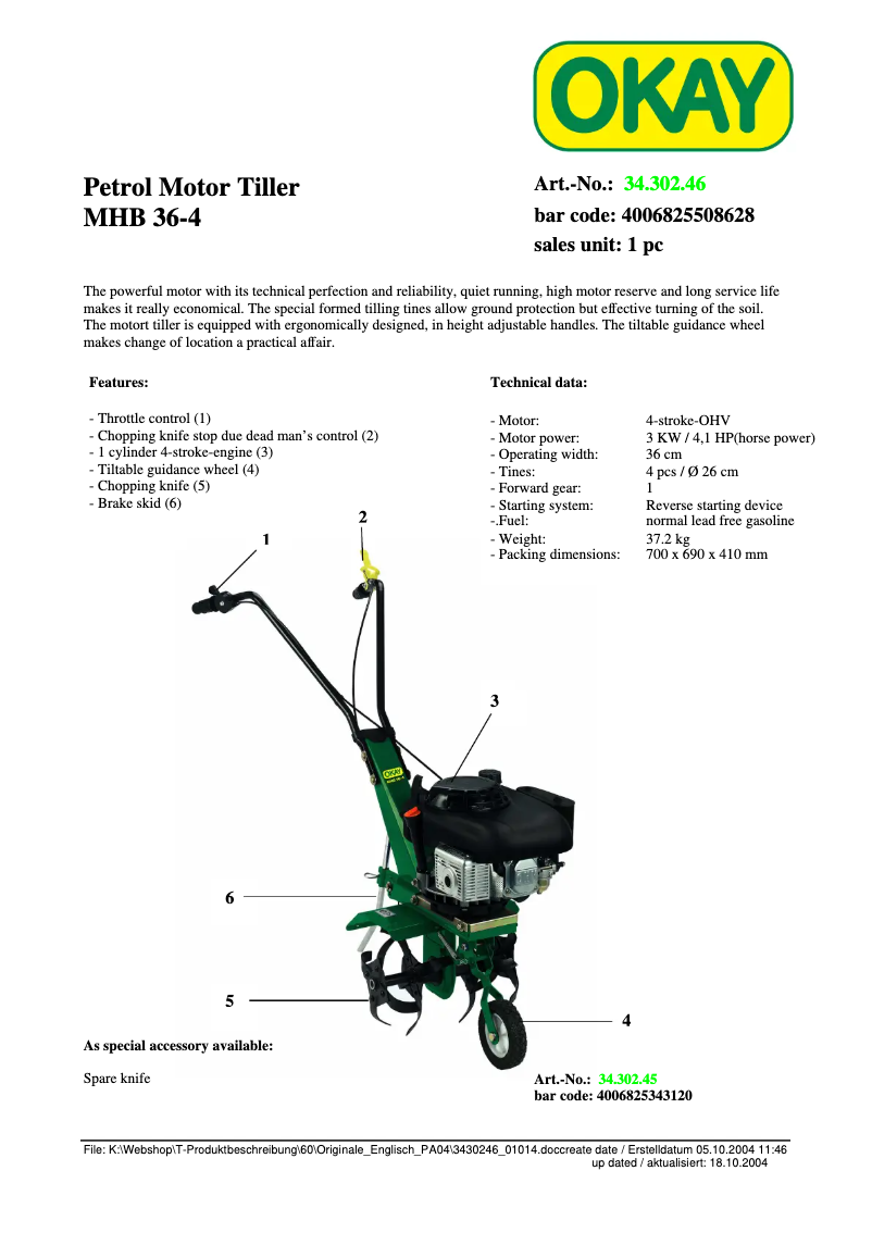 Page n°1 - Manuel utilisateur Bahr MHB 36-4
